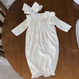 Mud pie gown & bow headband. Size 0-3 mo. NWOT